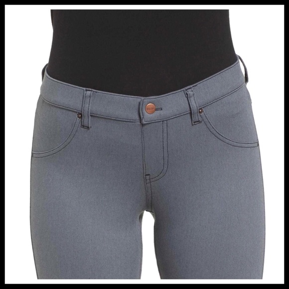 HUE GREY DENIM LEGGINGS SKINNY KNIT STRETCH PANTS - Picture 7 of 8